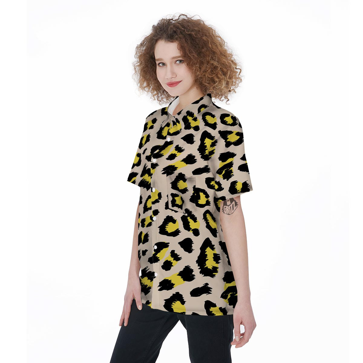 Leopard Print Women's Short Sleeve Shirts-grizzshop