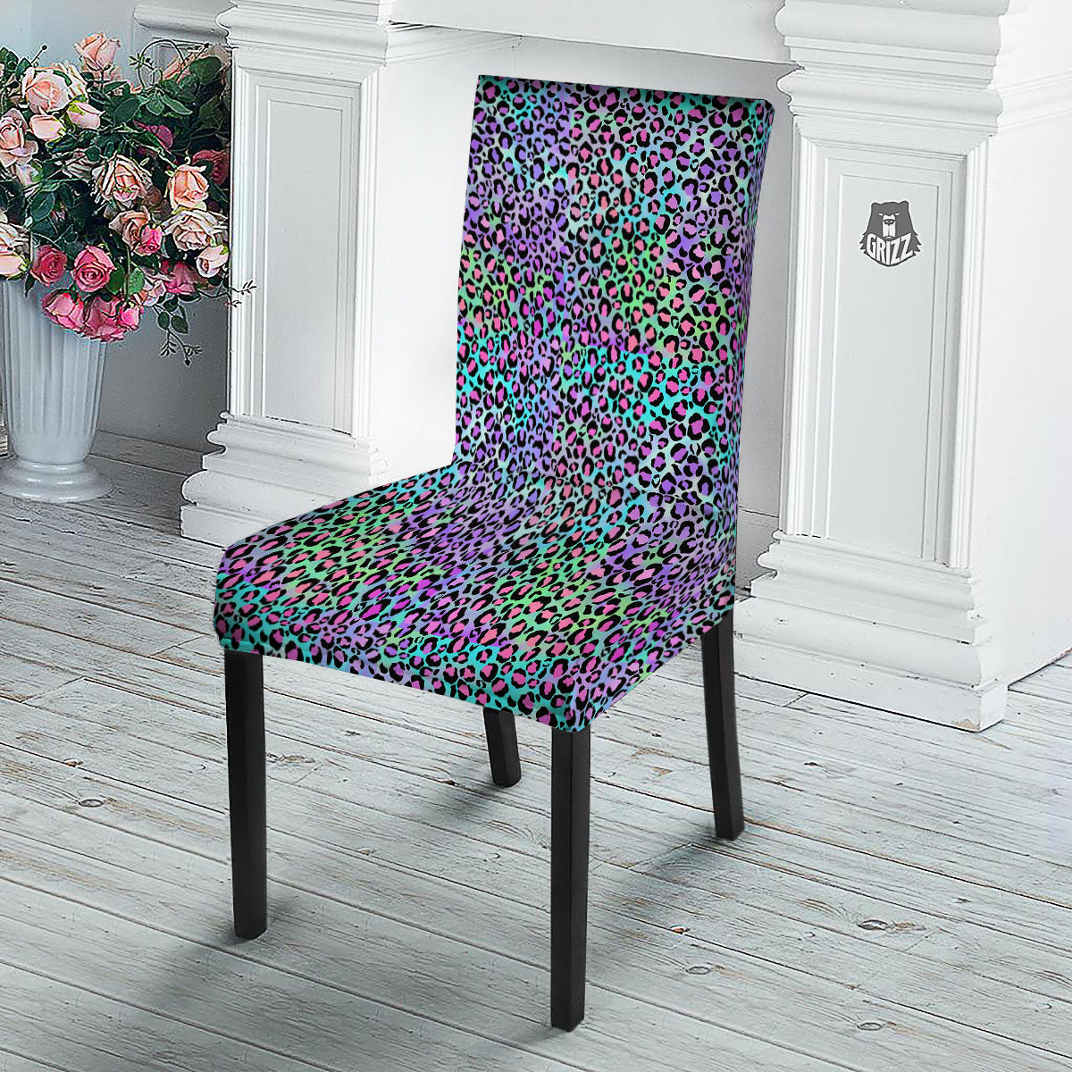 Leopard Rainbow And Purple Print Pattern Dining Chair Slipcover-grizzshop