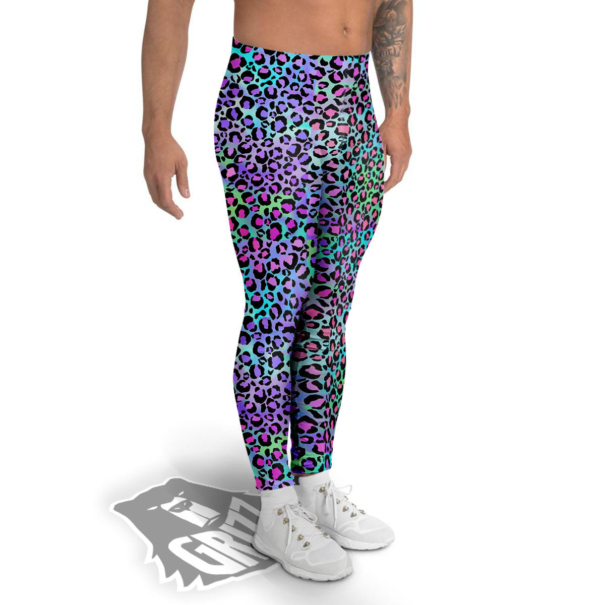 Leopard Rainbow And Purple Print Pattern Men's Leggings-grizzshop