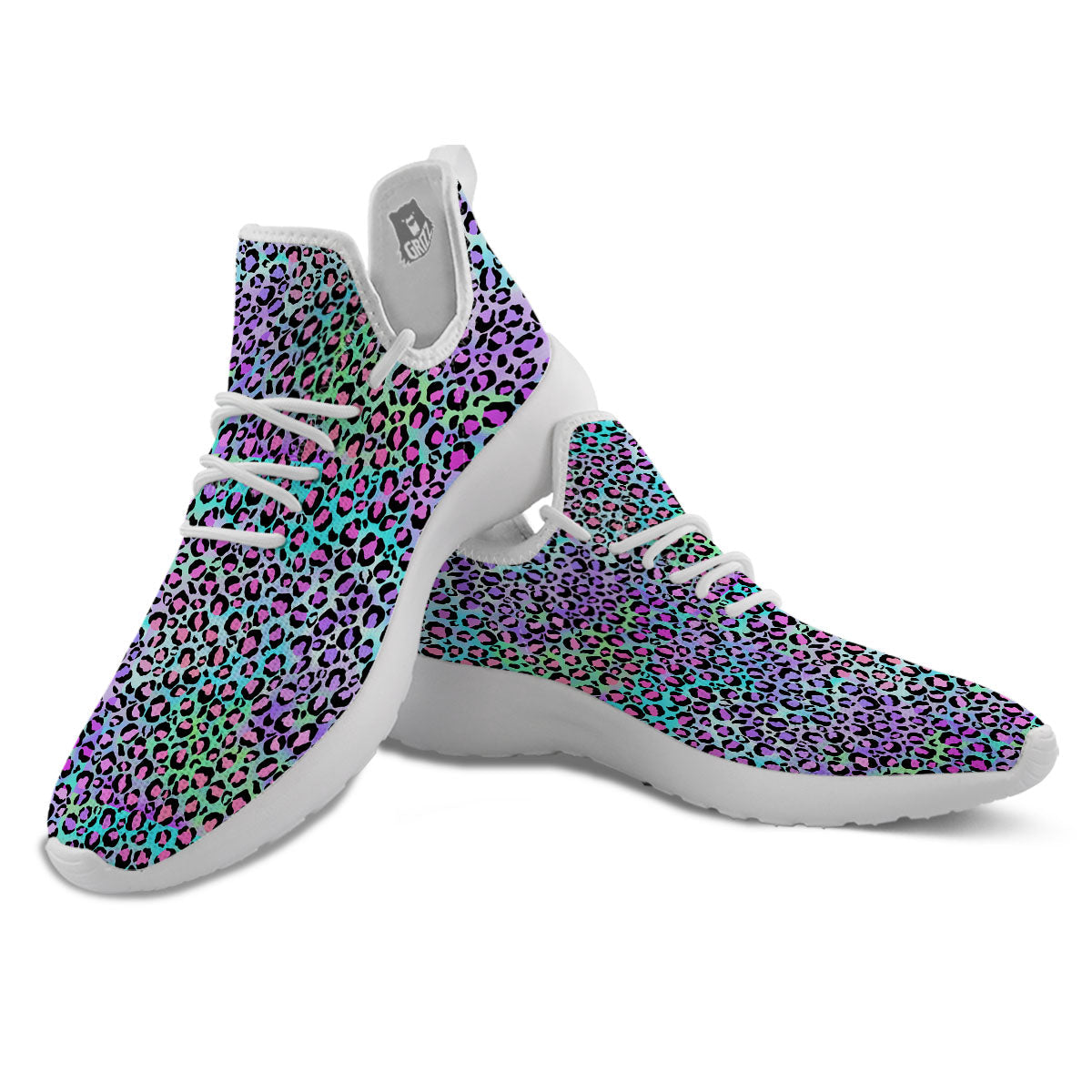 Leopard Rainbow And Purple Print Pattern White Athletic Shoes-grizzshop