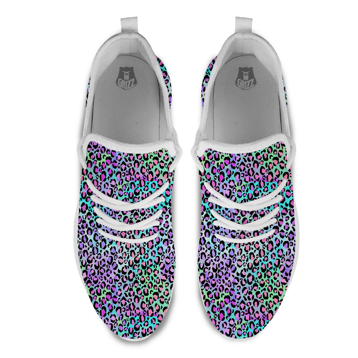 Leopard Rainbow And Purple Print Pattern White Athletic Shoes-grizzshop