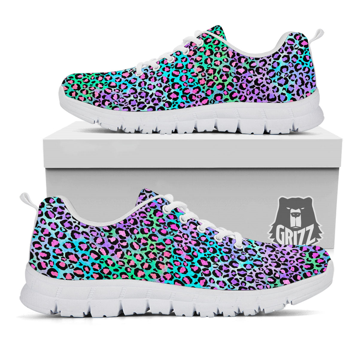 Leopard Rainbow And Purple Print Pattern White Sneaker-grizzshop