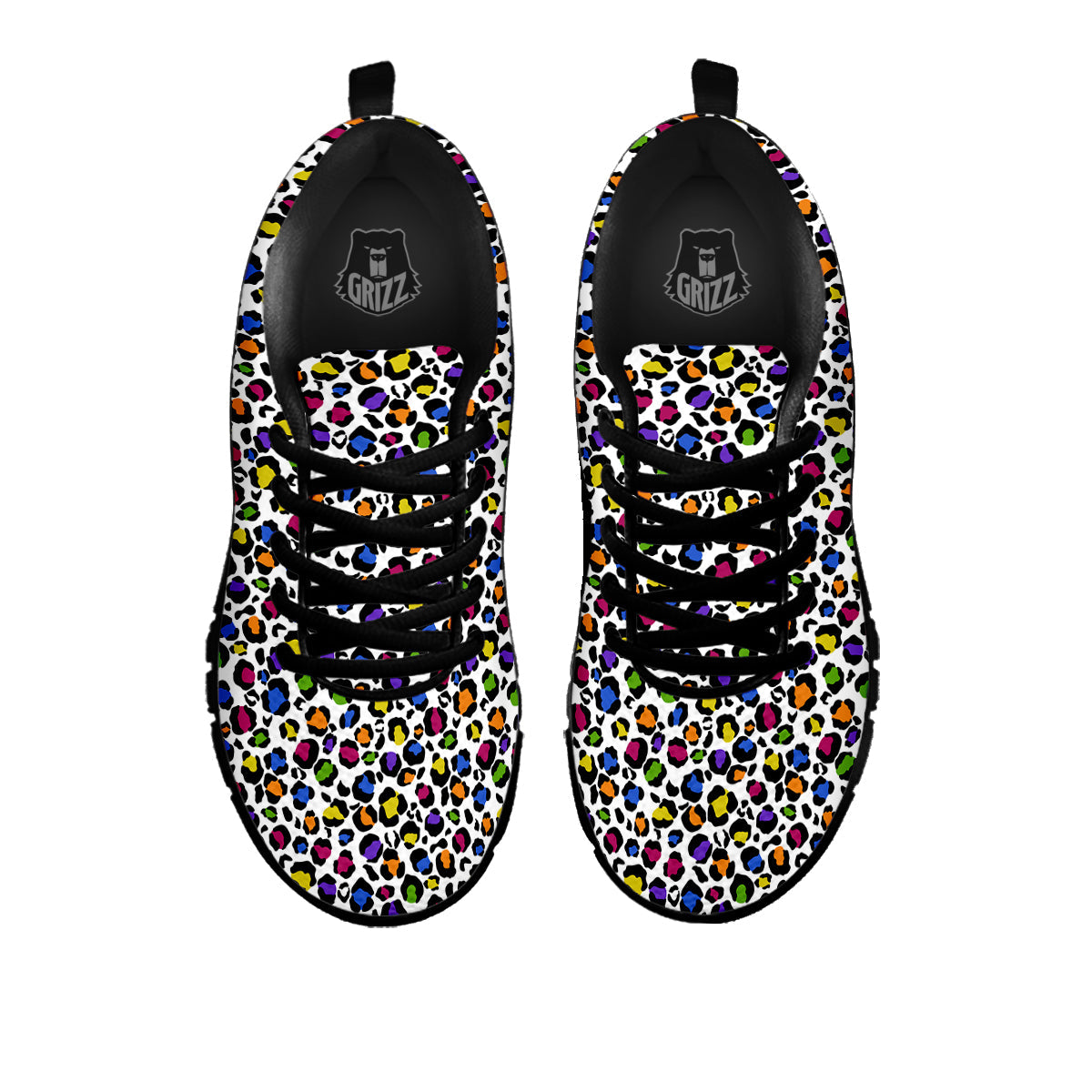 Leopard Rainbow And White Print Pattern Black Sneaker-grizzshop