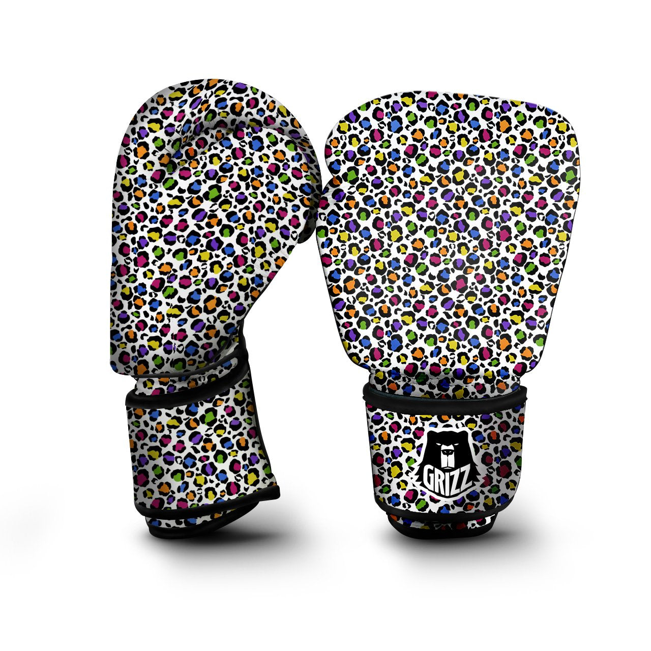 Leopard Rainbow And White Print Pattern Boxing Gloves-grizzshop