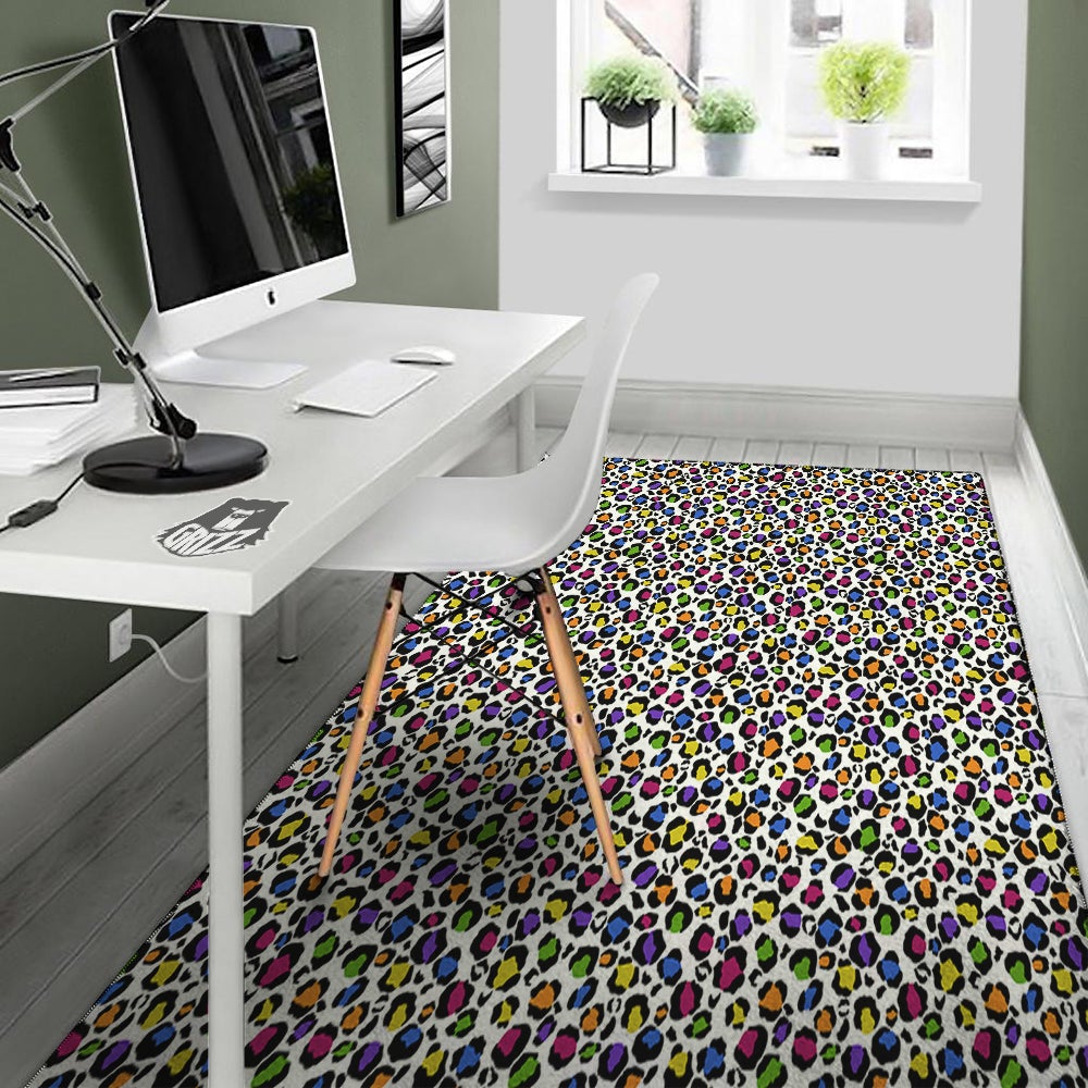 Leopard Rainbow And White Print Pattern Floor Mat-grizzshop