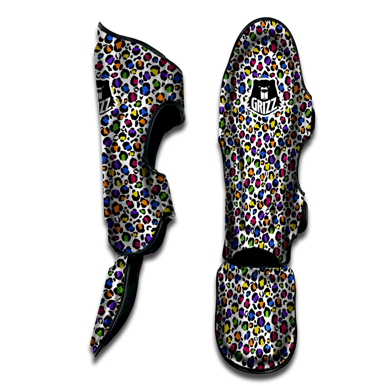 Leopard Rainbow And White Print Pattern Muay Thai Shin Guards-grizzshop