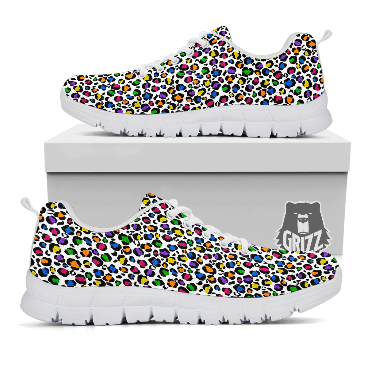 Leopard Rainbow And White Print Pattern White Sneaker-grizzshop