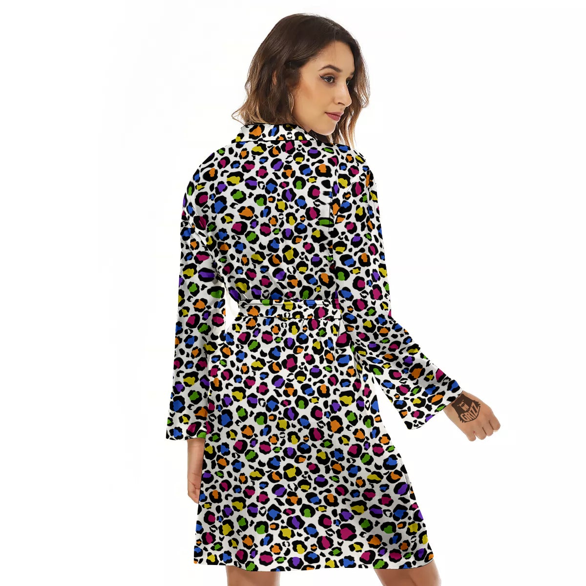 Leopard Rainbow And White Print Pattern Women's Robe-grizzshop