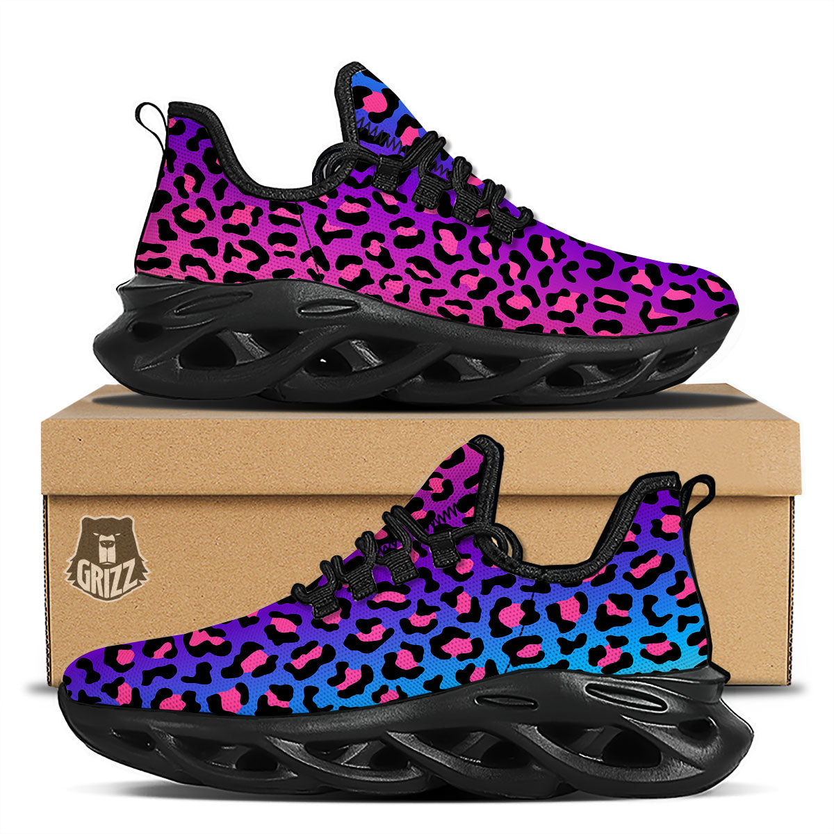 Leopard Rainbow Print Black Running Shoes-grizzshop