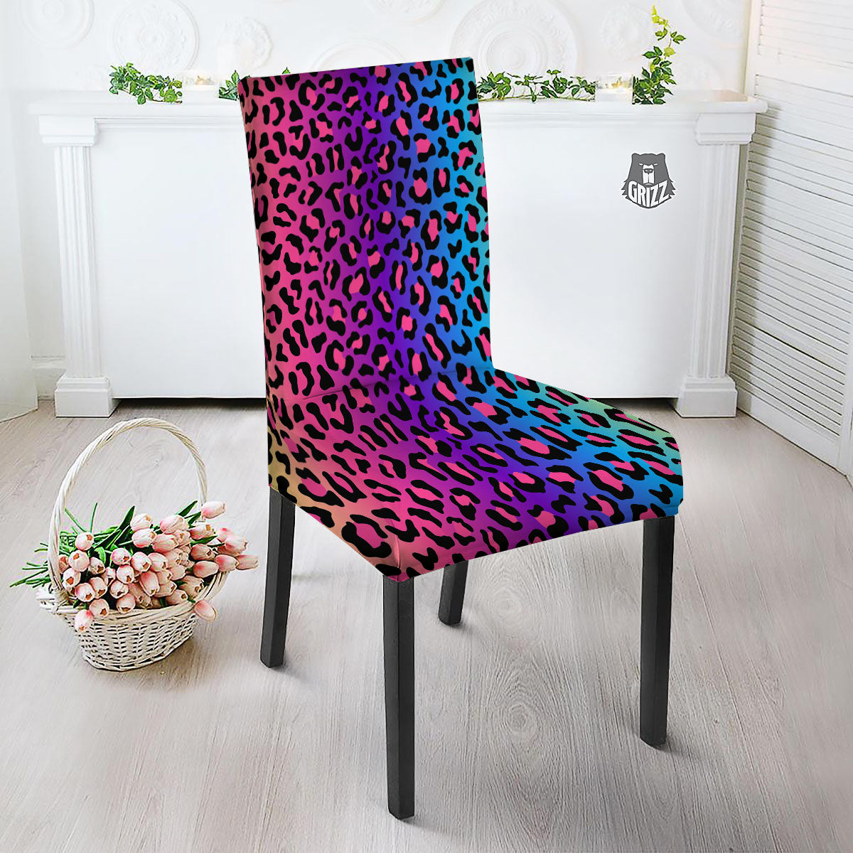 Leopard Rainbow Print Dining Chair Slipcover-grizzshop