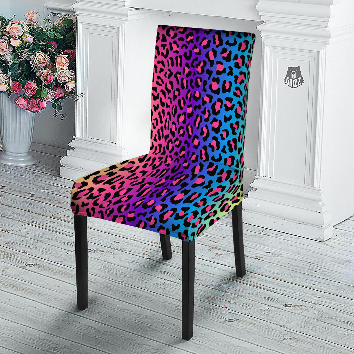 Leopard Rainbow Print Dining Chair Slipcover-grizzshop
