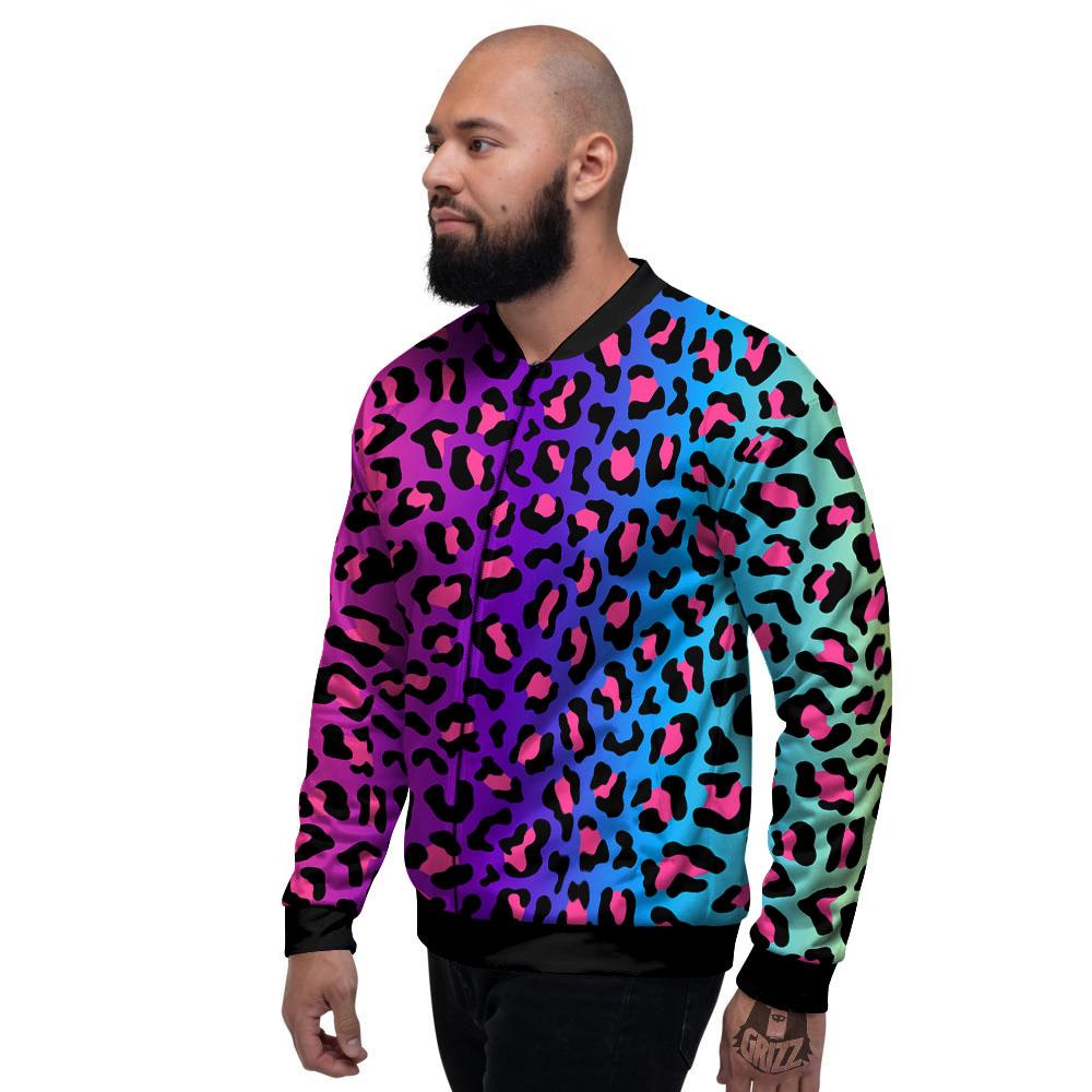 Leopard Rainbow Print Men's Bomber Jacket-grizzshop