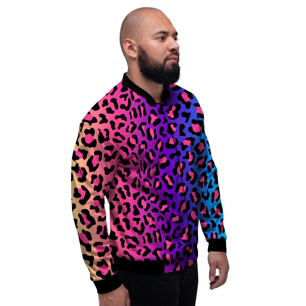 Leopard Rainbow Print Men's Bomber Jacket-grizzshop