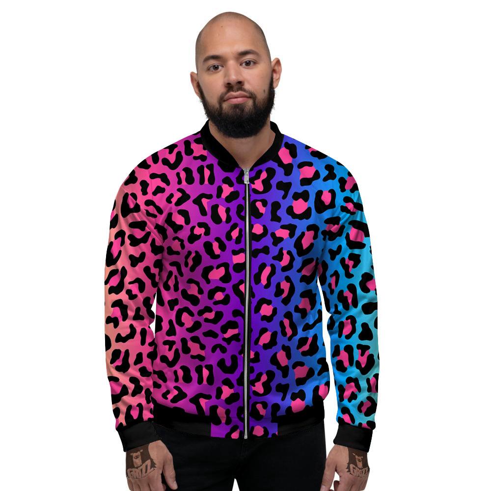 Leopard Rainbow Print Men's Bomber Jacket-grizzshop