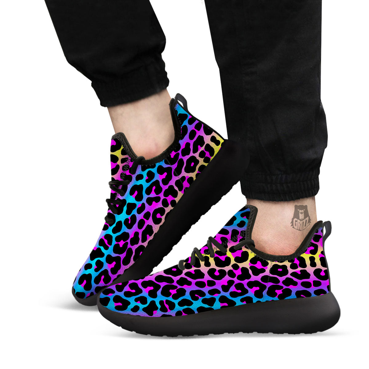 Leopard Rainbow Print Pattern Black Athletic Shoes-grizzshop