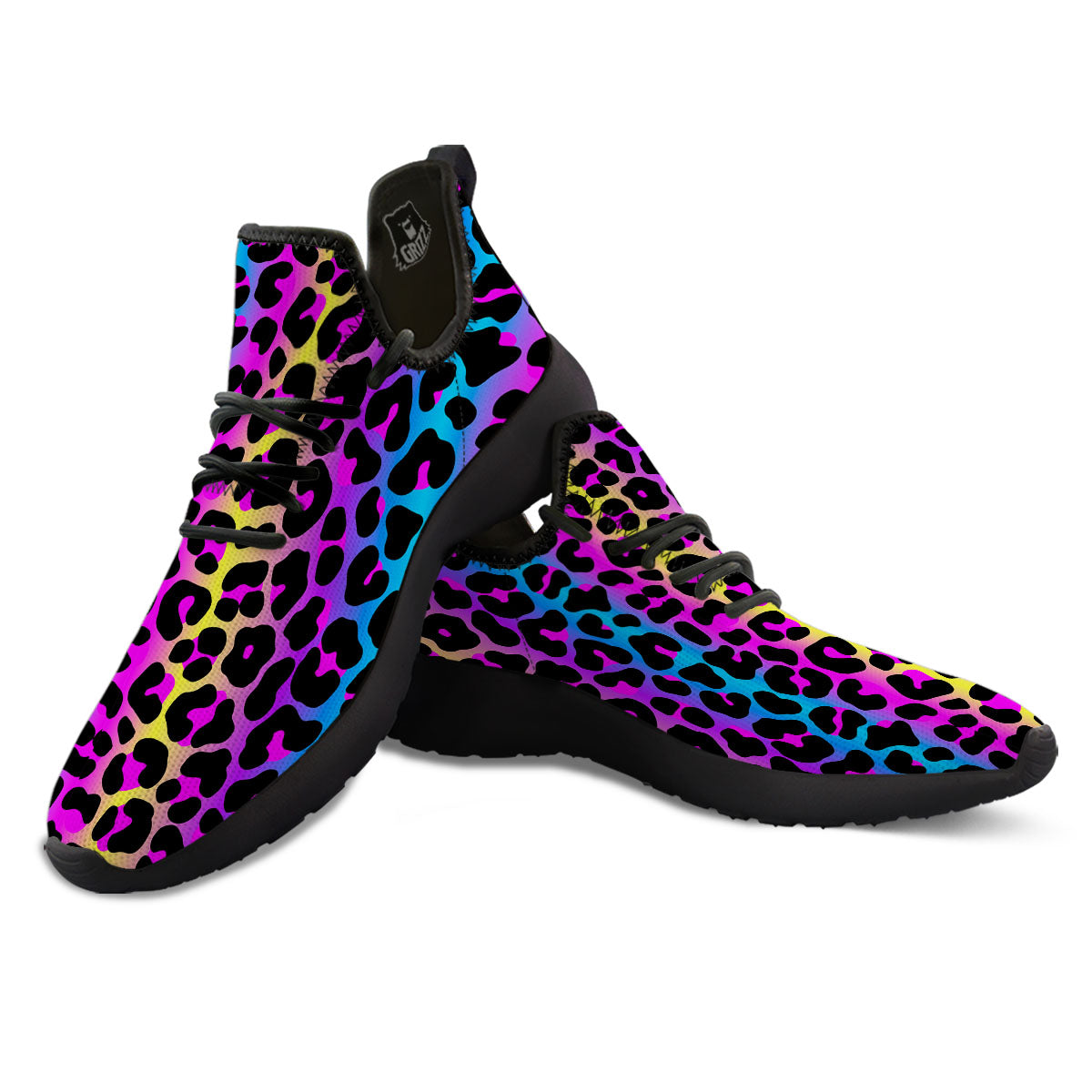 Leopard Rainbow Print Pattern Black Athletic Shoes-grizzshop