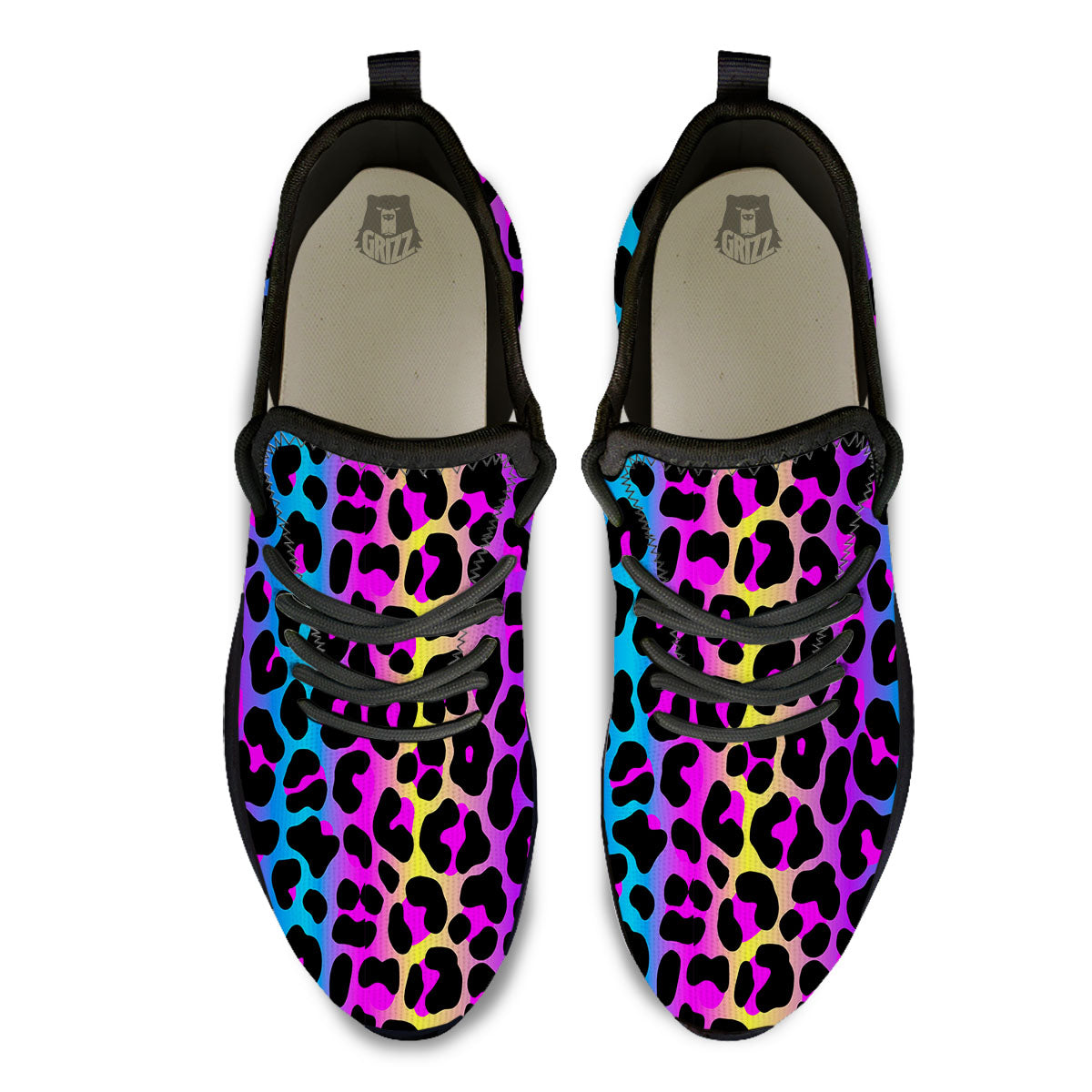 Leopard Rainbow Print Pattern Black Athletic Shoes-grizzshop