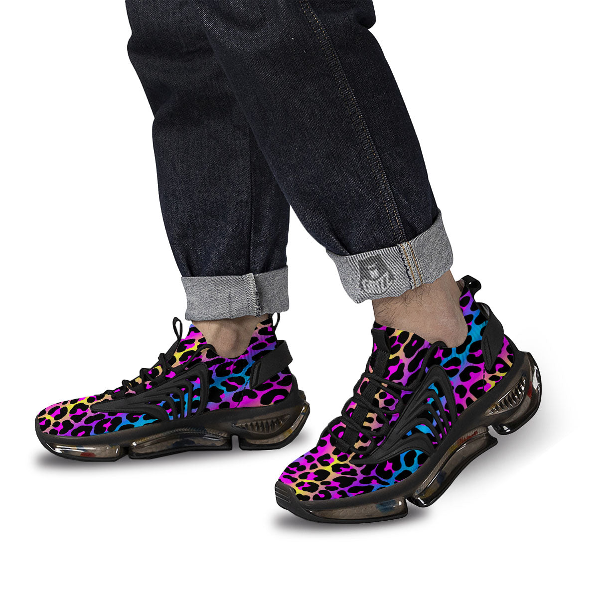 Leopard Rainbow Print Pattern Black Gym Shoes-grizzshop