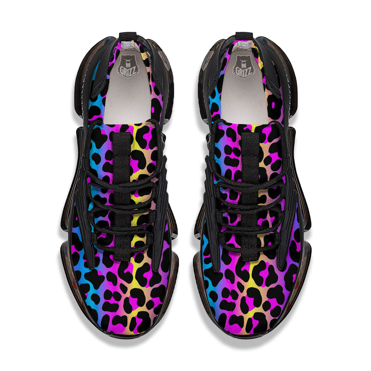 Leopard Rainbow Print Pattern Black Gym Shoes-grizzshop