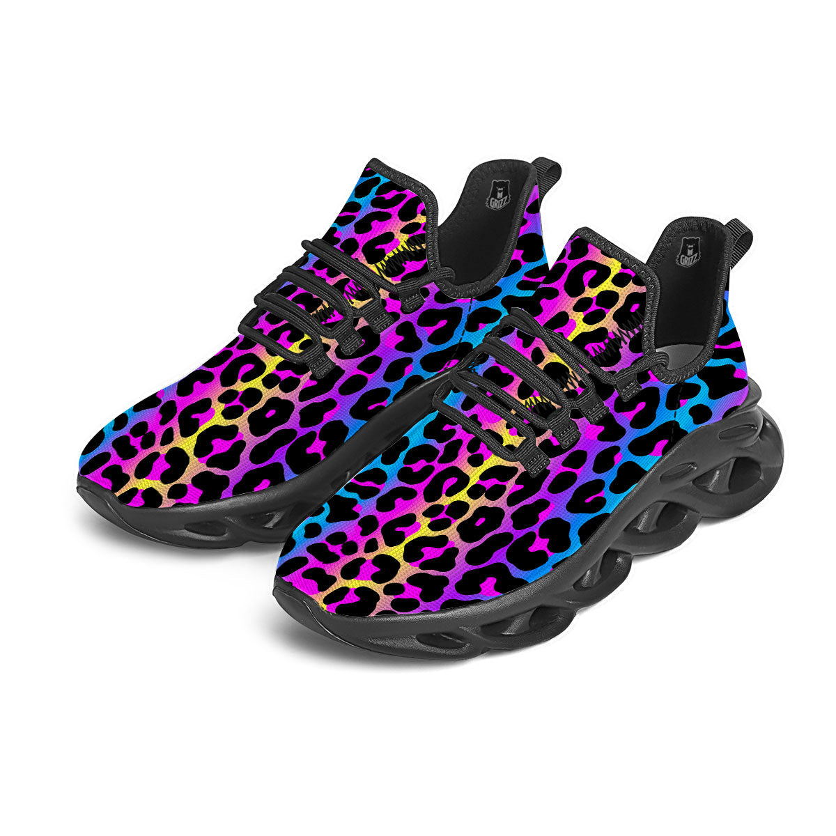 Leopard Rainbow Print Pattern Black Running Shoes-grizzshop