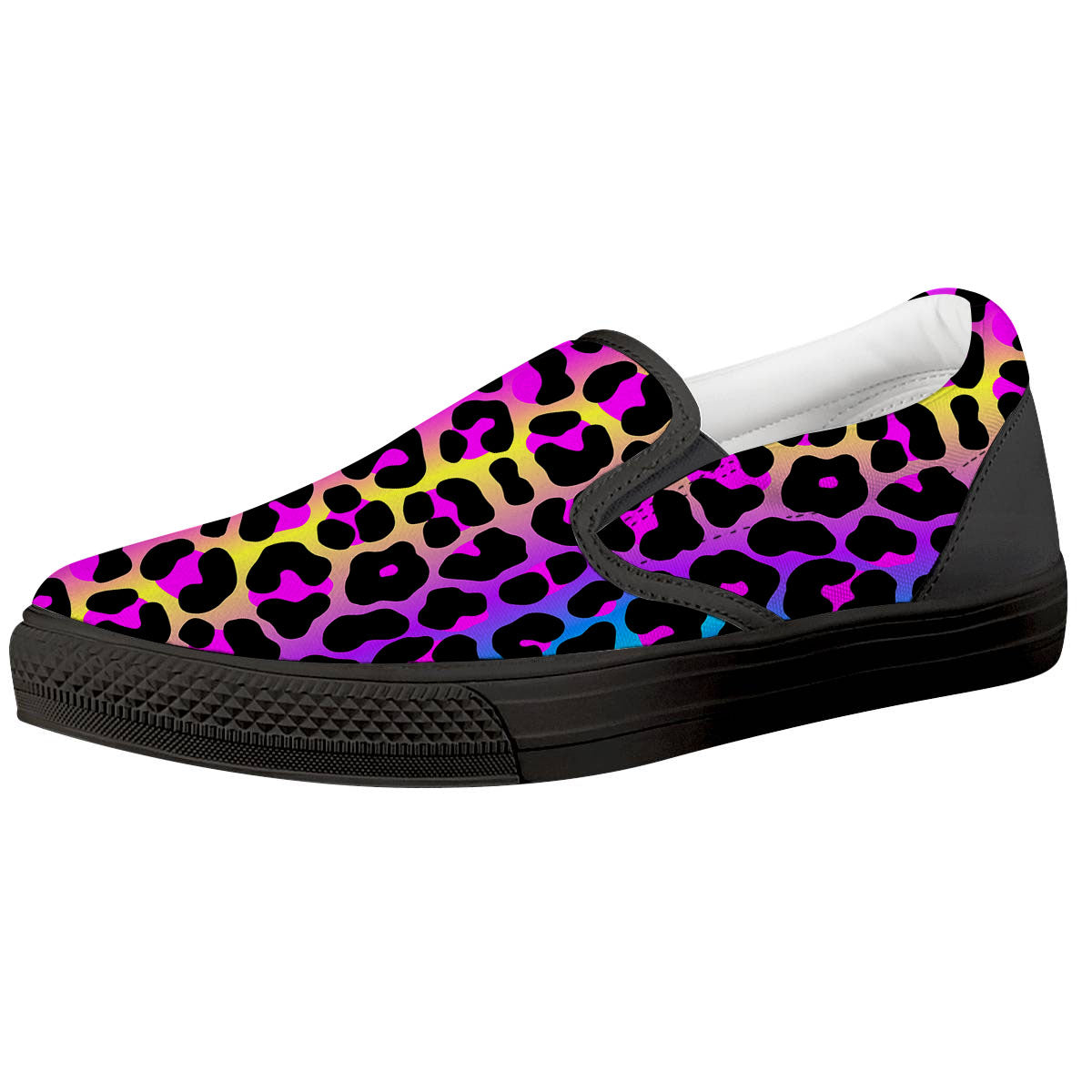 Leopard Rainbow Print Pattern Black Slip On Shoes-grizzshop