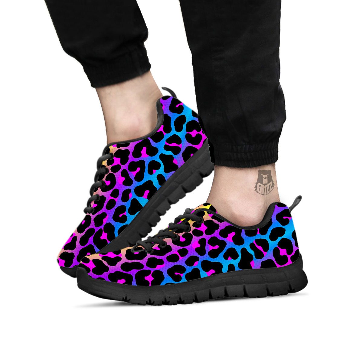 Leopard Rainbow Print Pattern Black Sneaker-grizzshop