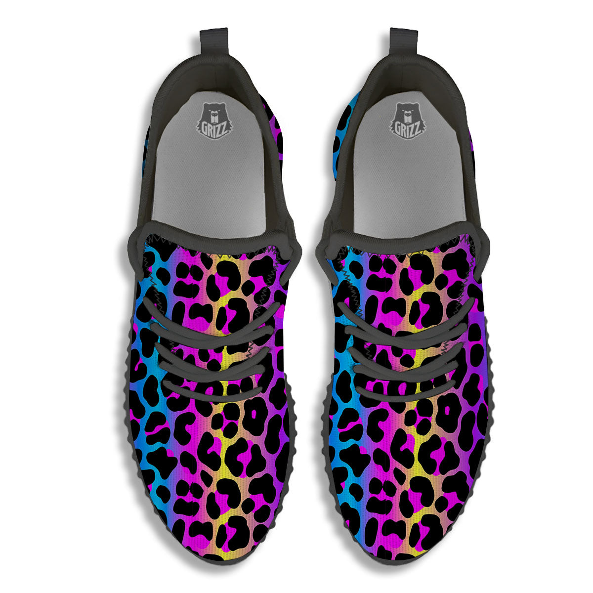 Leopard Rainbow Print Pattern Black Walking Shoes-grizzshop