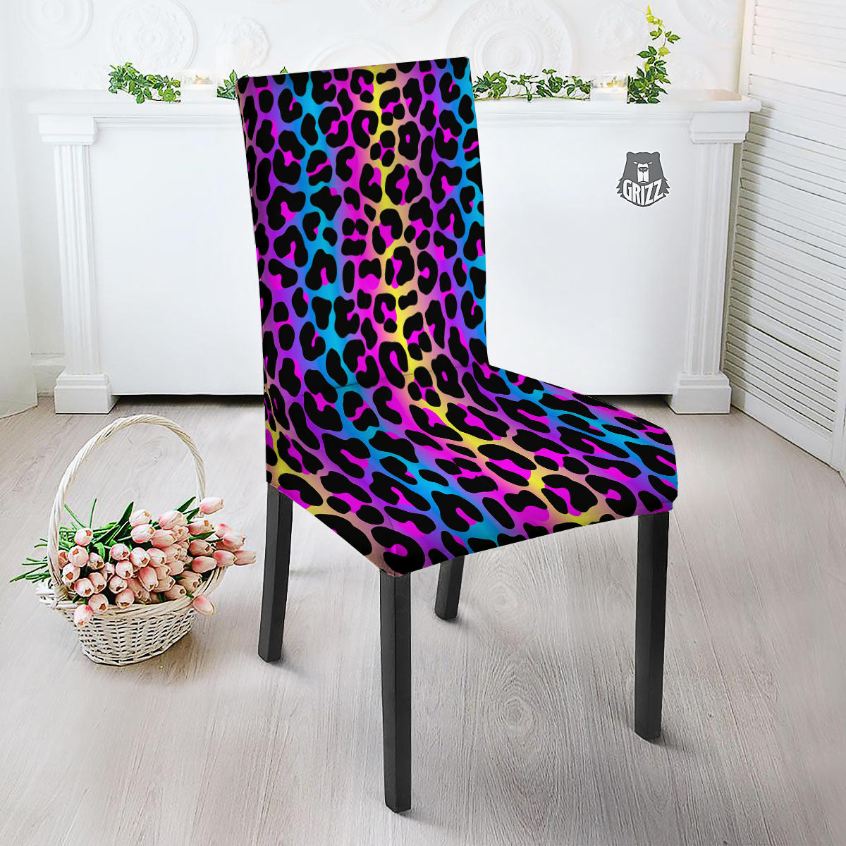 Leopard Rainbow Print Pattern Dining Chair Slipcover-grizzshop