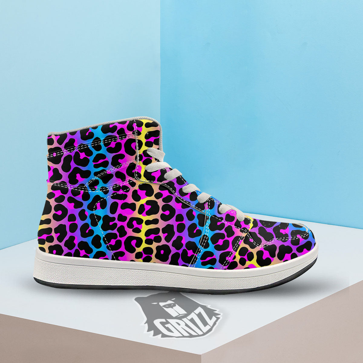 Leopard Rainbow Print Pattern High Top Sneakers-grizzshop