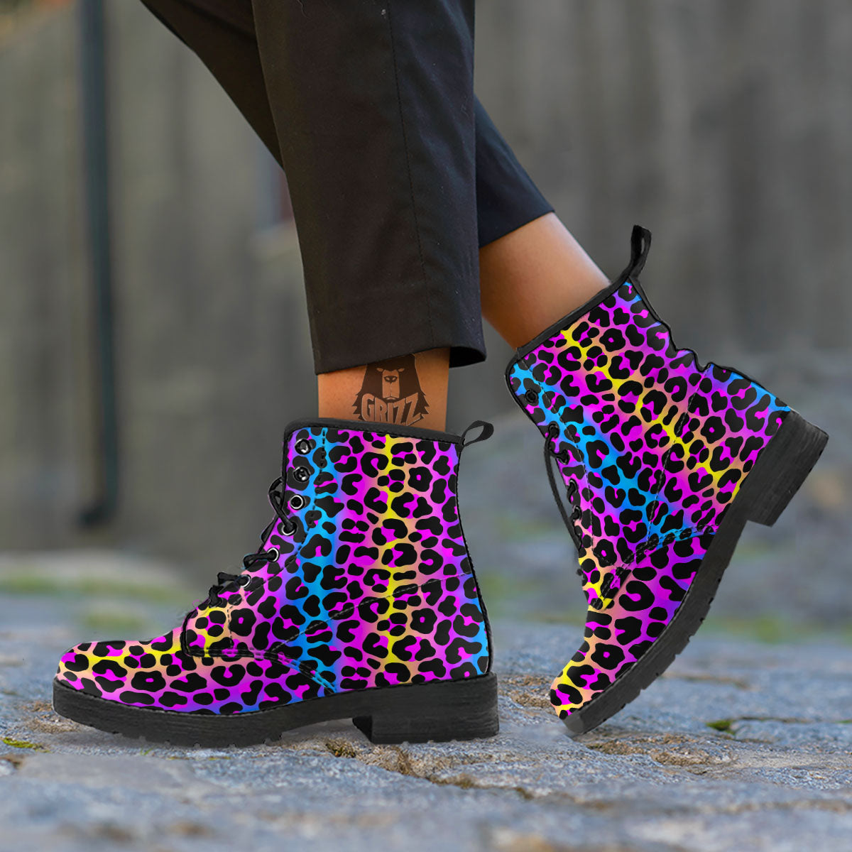 Leopard Rainbow Print Pattern Leather Boots-grizzshop