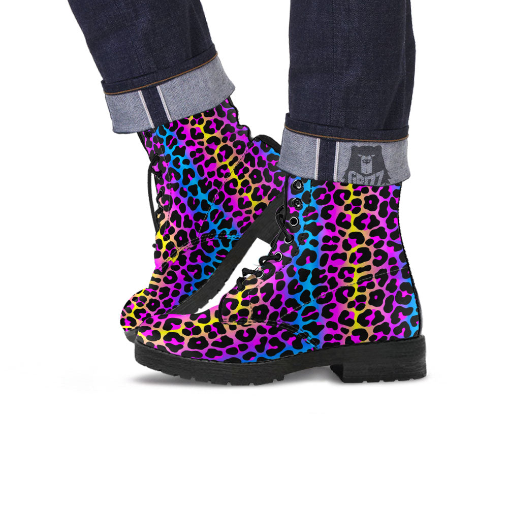 Leopard Rainbow Print Pattern Leather Boots-grizzshop