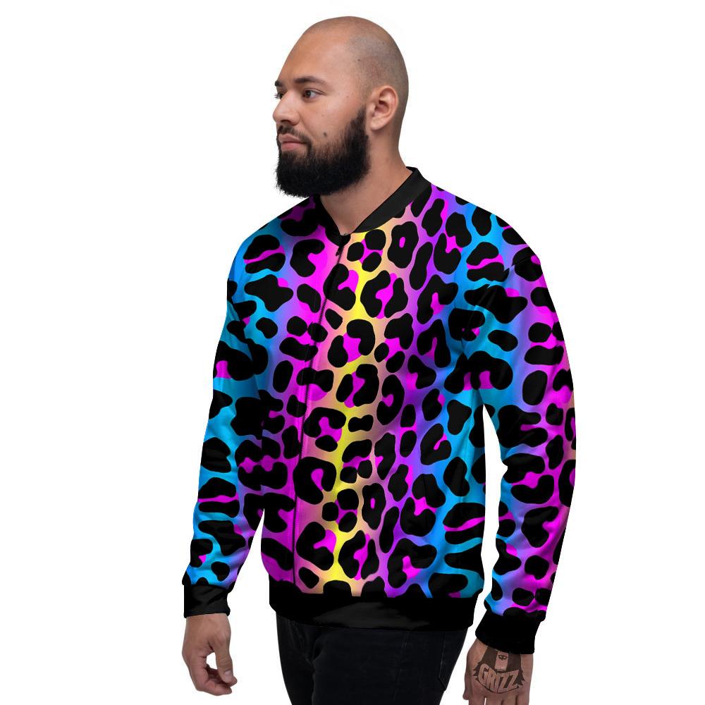 Leopard Rainbow Print Pattern Men's Bomber Jacket-grizzshop