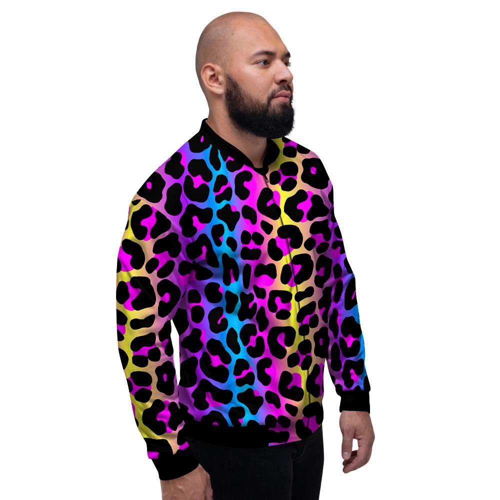 Leopard Rainbow Print Pattern Men's Bomber Jacket-grizzshop
