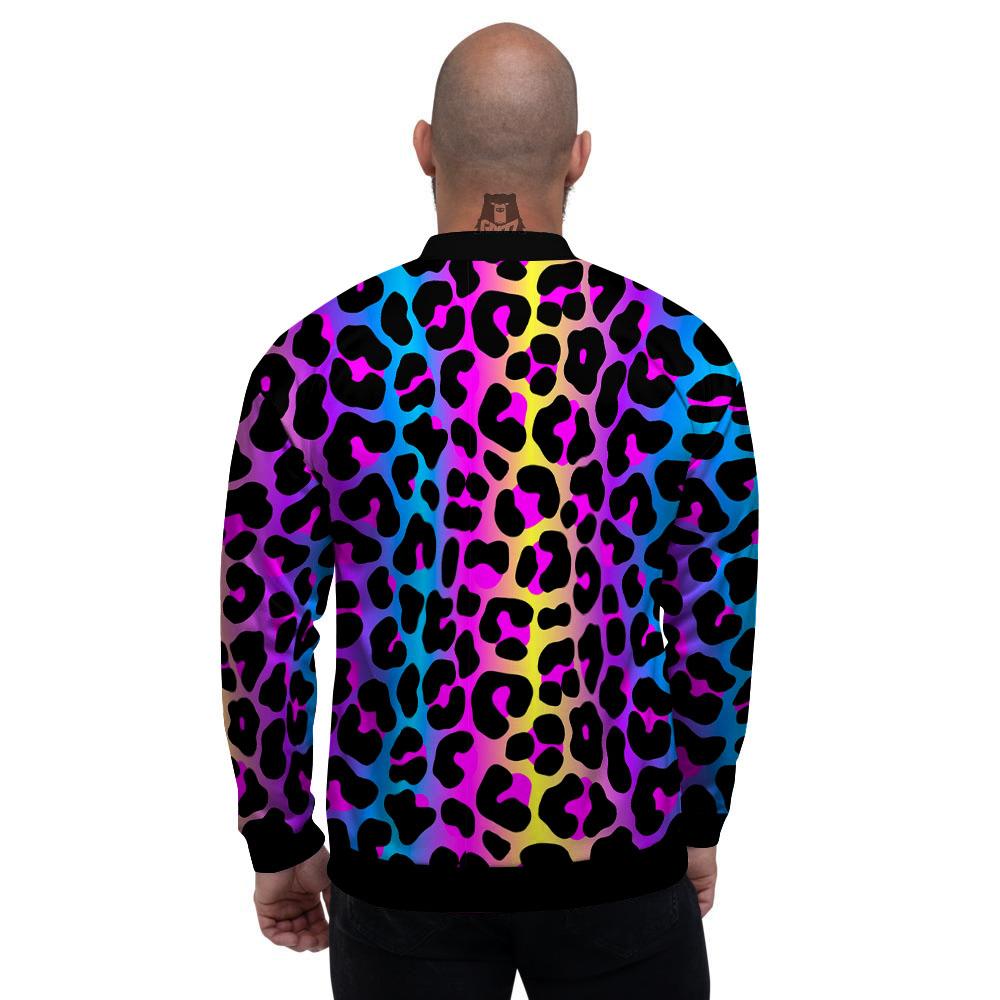 Leopard Rainbow Print Pattern Men's Bomber Jacket-grizzshop