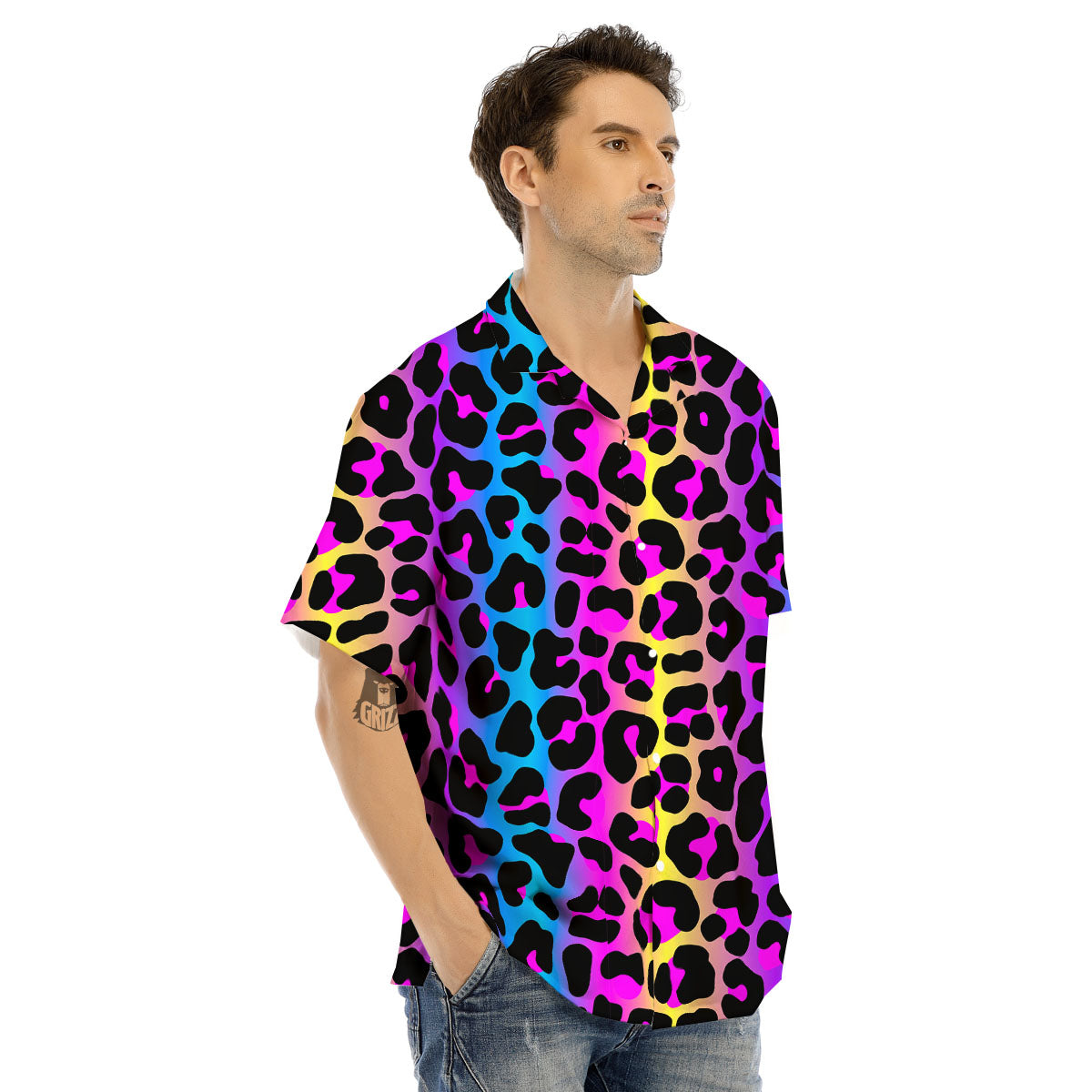 Leopard Rainbow Print Pattern Men's Hawaiian Shirt-grizzshop