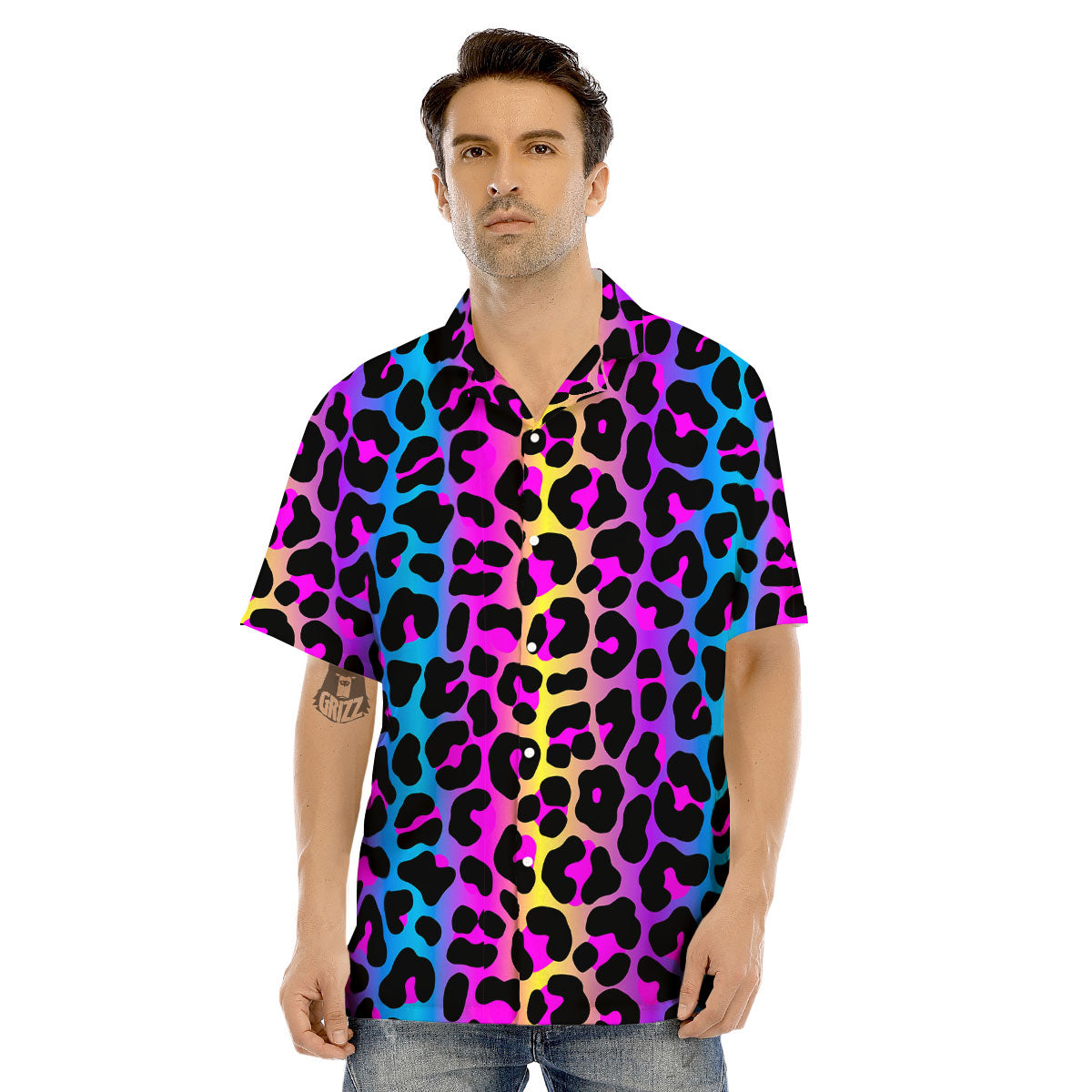 Leopard Rainbow Print Pattern Men's Hawaiian Shirt-grizzshop