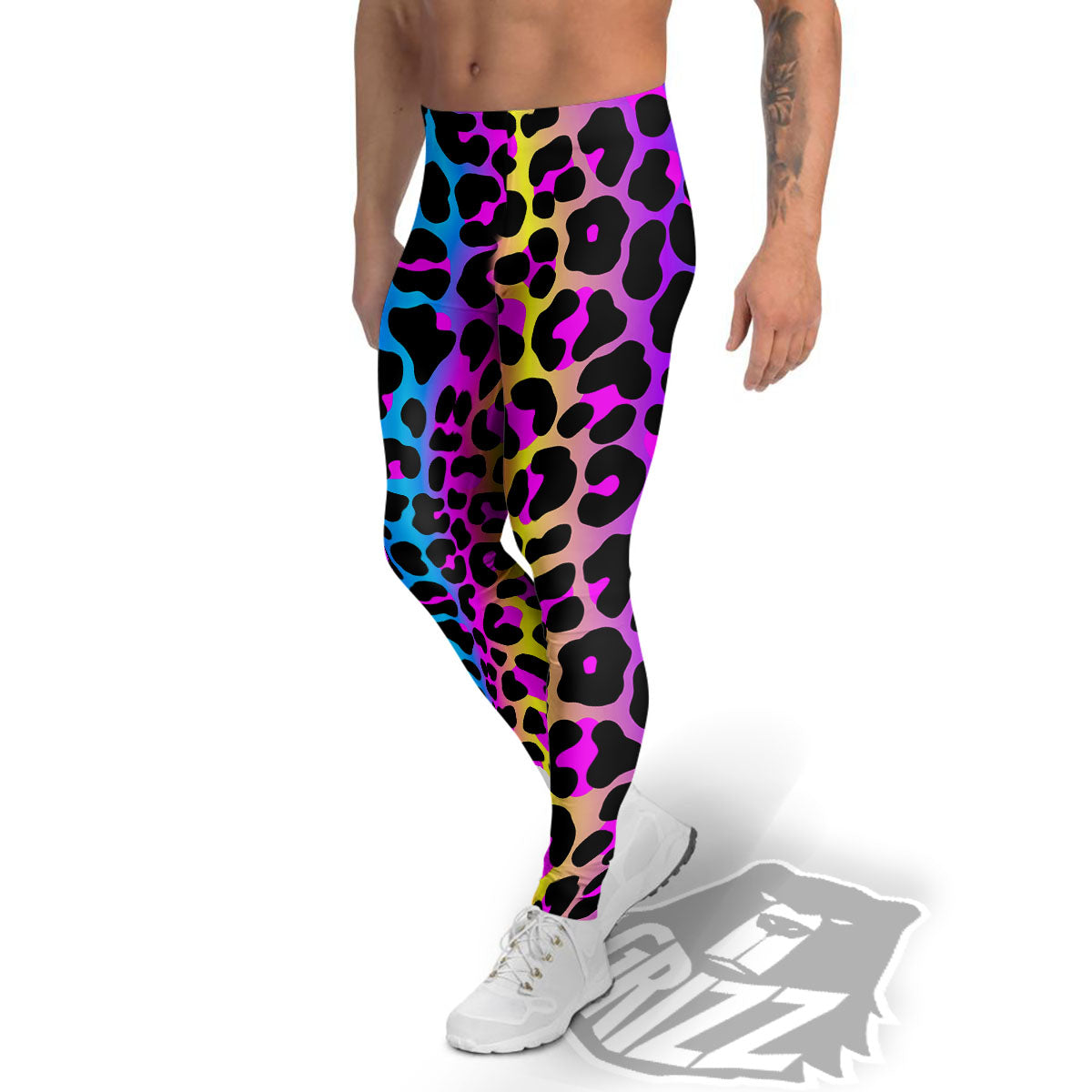 Leopard Rainbow Print Pattern Men's Leggings-grizzshop
