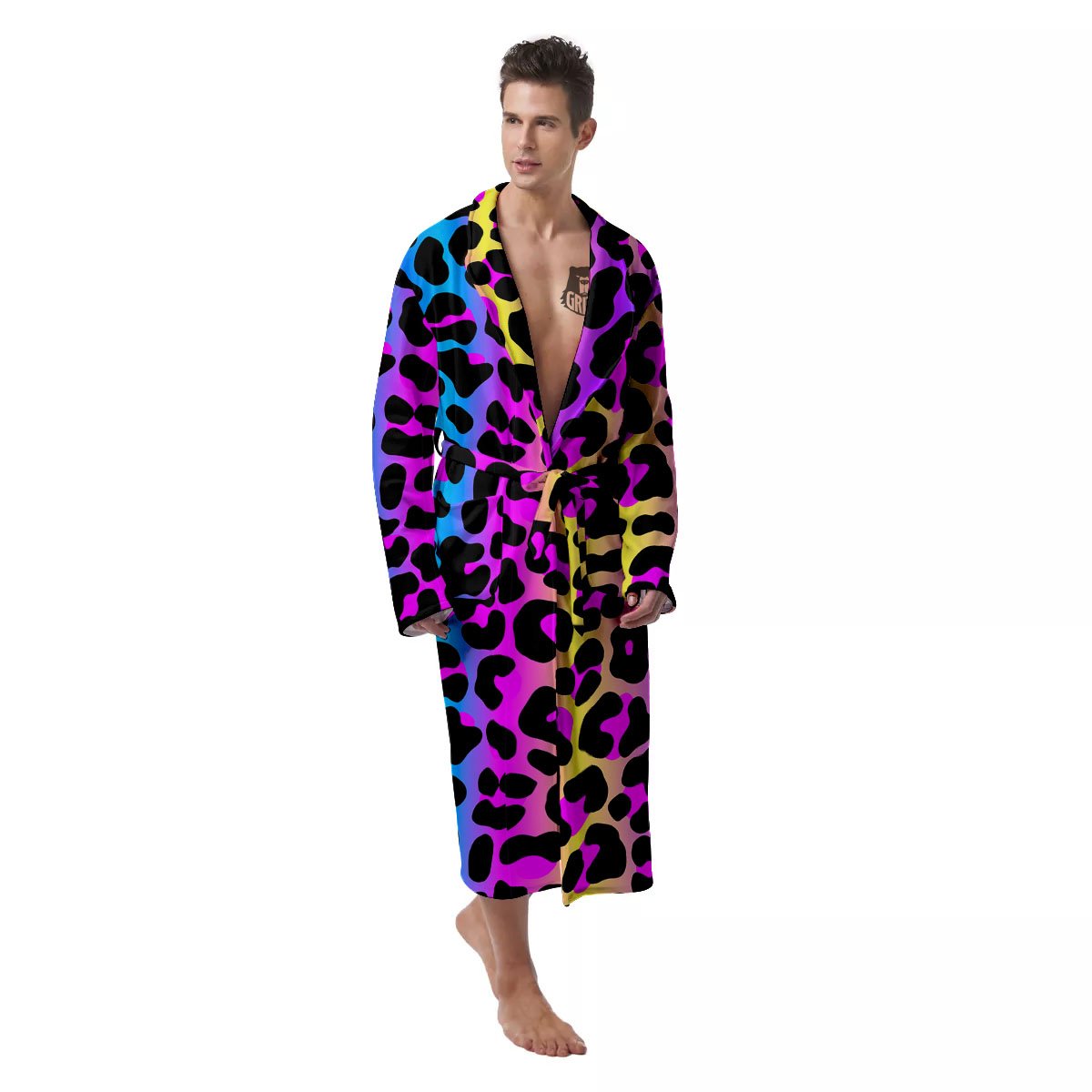 Leopard Rainbow Print Pattern Men's Robe-grizzshop