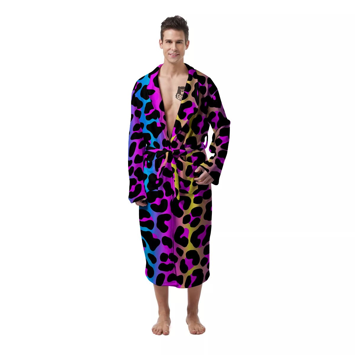 Leopard Rainbow Print Pattern Men's Robe-grizzshop
