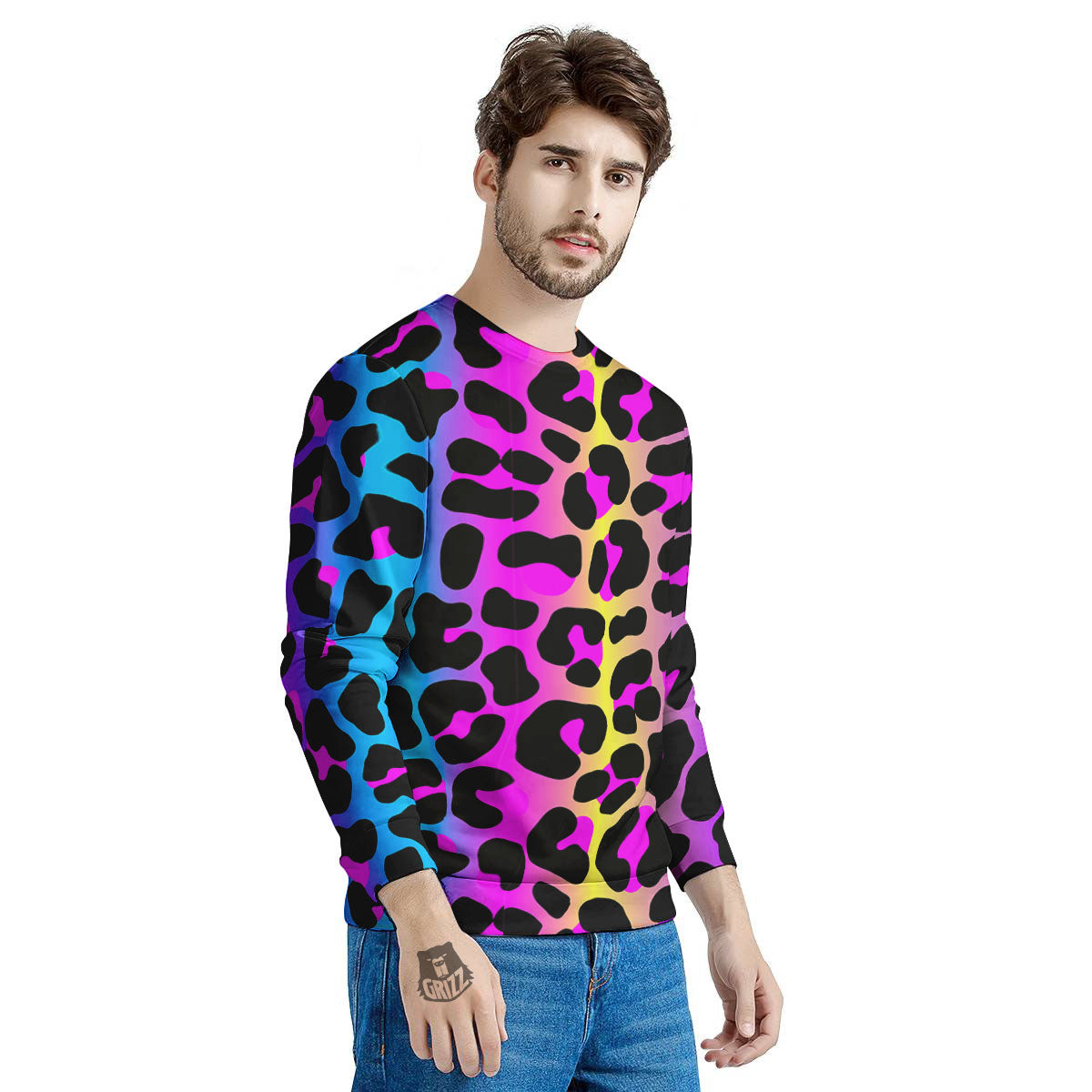 Leopard Rainbow Print Pattern Men's Sweatshirt-grizzshop