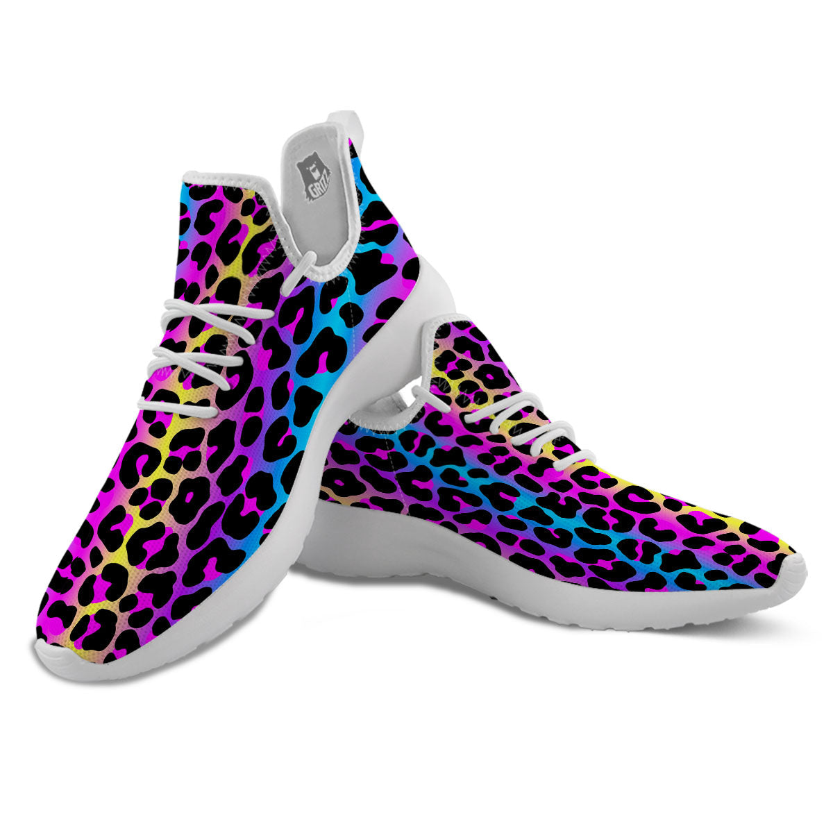 Leopard Rainbow Print Pattern White Athletic Shoes-grizzshop