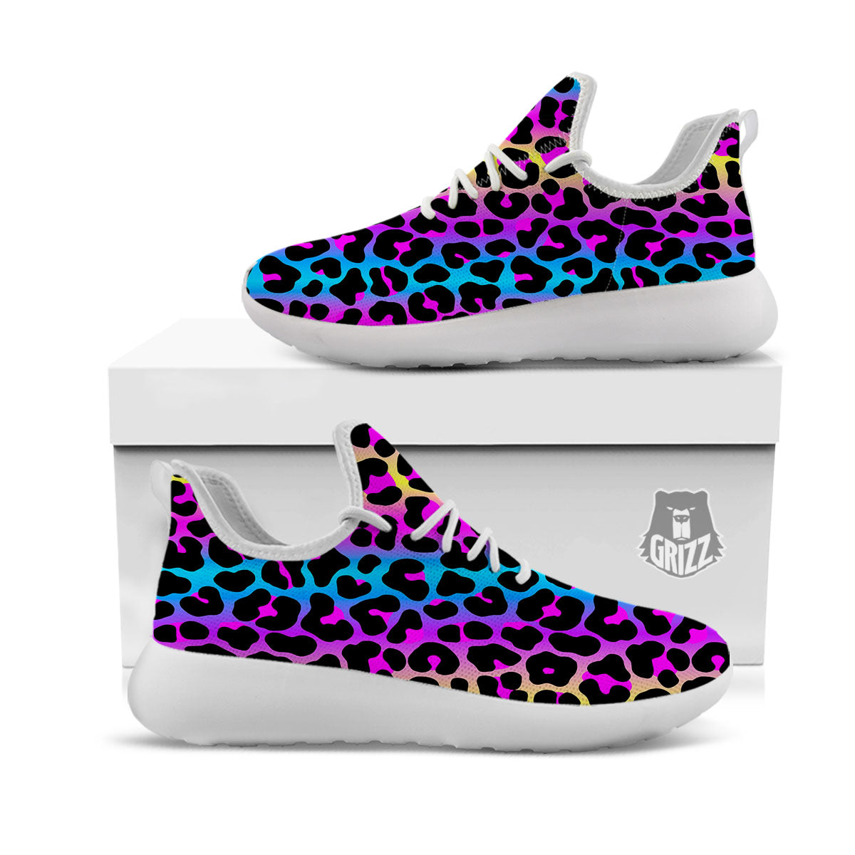 Leopard Rainbow Print Pattern White Athletic Shoes-grizzshop