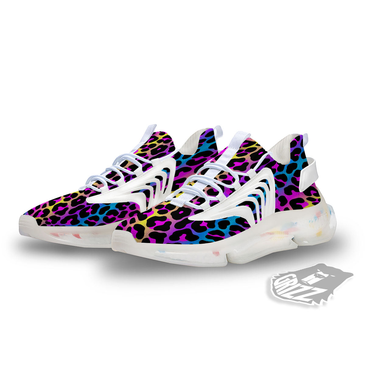 Leopard Rainbow Print Pattern White Gym Shoes-grizzshop
