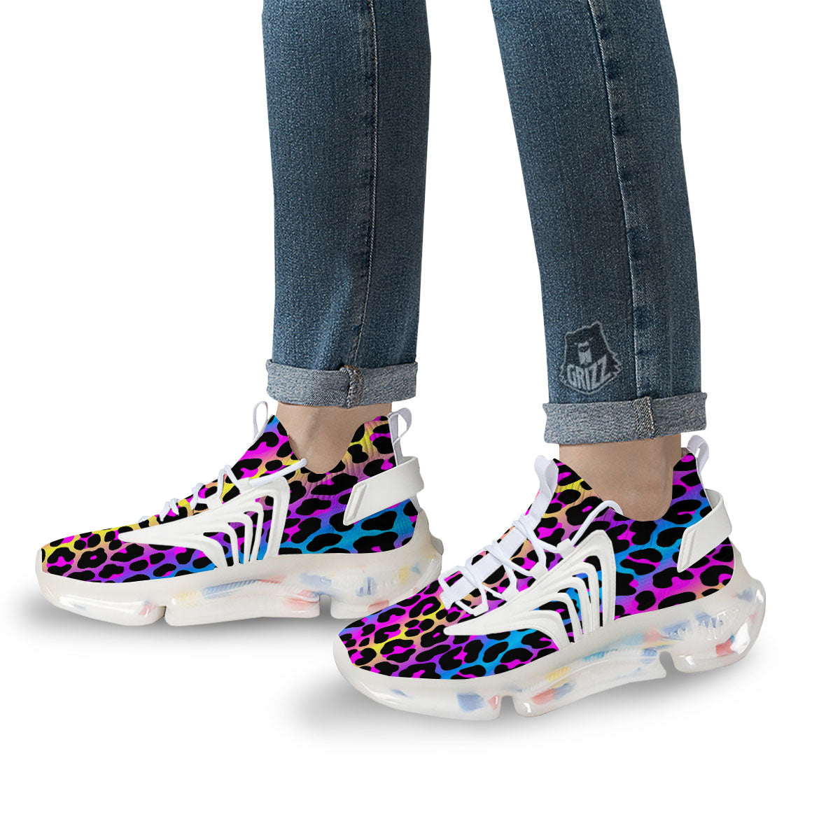 Leopard Rainbow Print Pattern White Gym Shoes-grizzshop