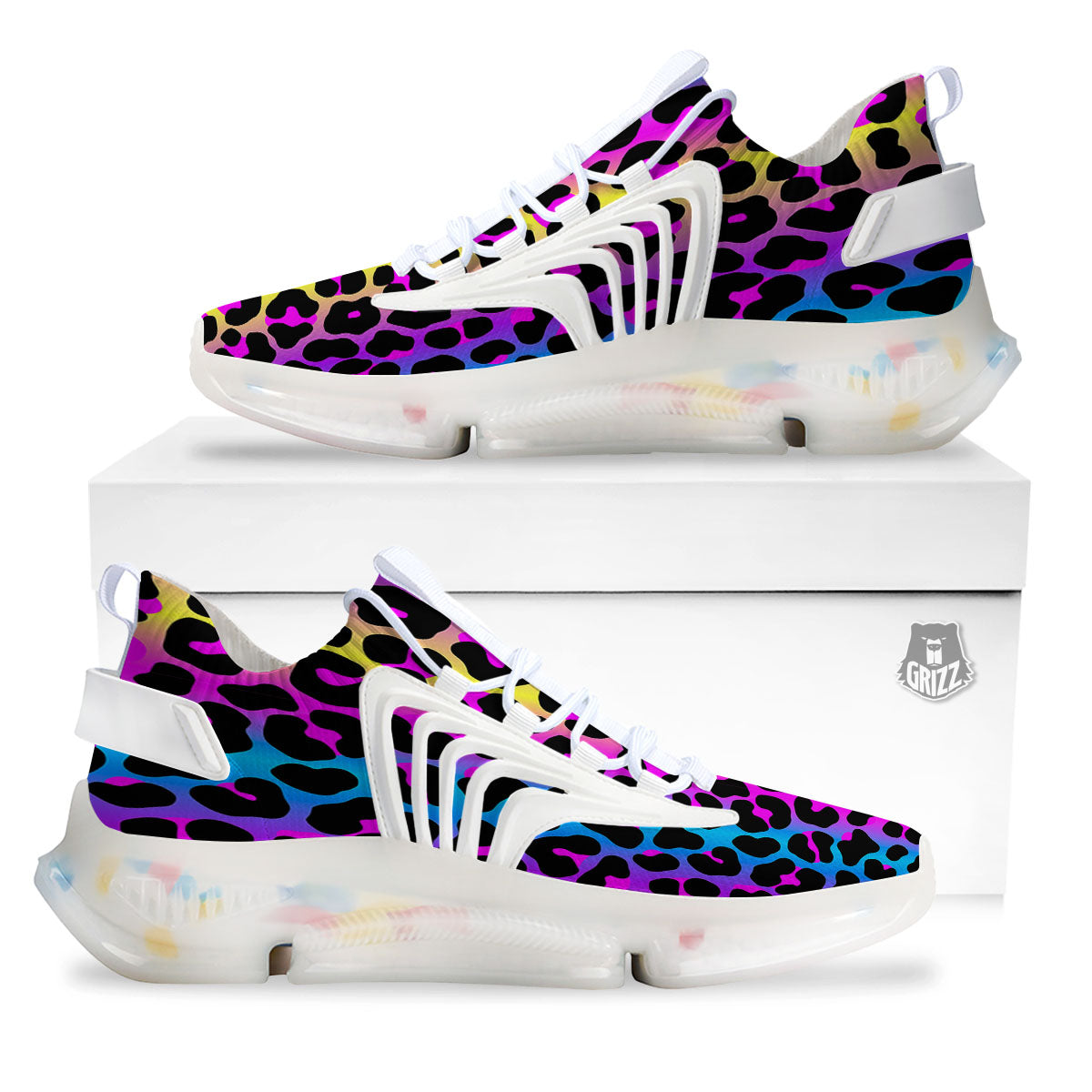 Leopard Rainbow Print Pattern White Gym Shoes-grizzshop