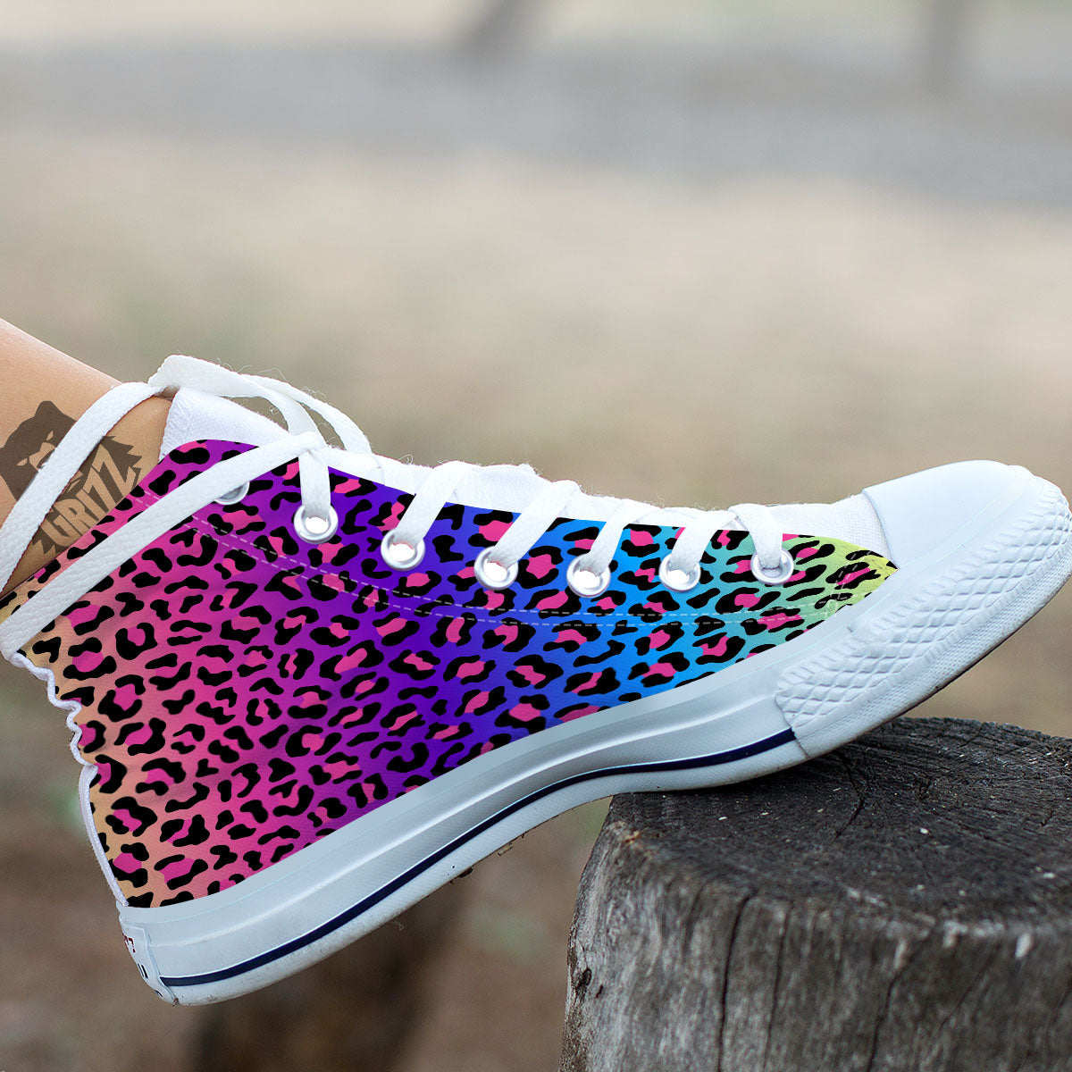 Leopard Rainbow Print Pattern White High Top Shoes-grizzshop