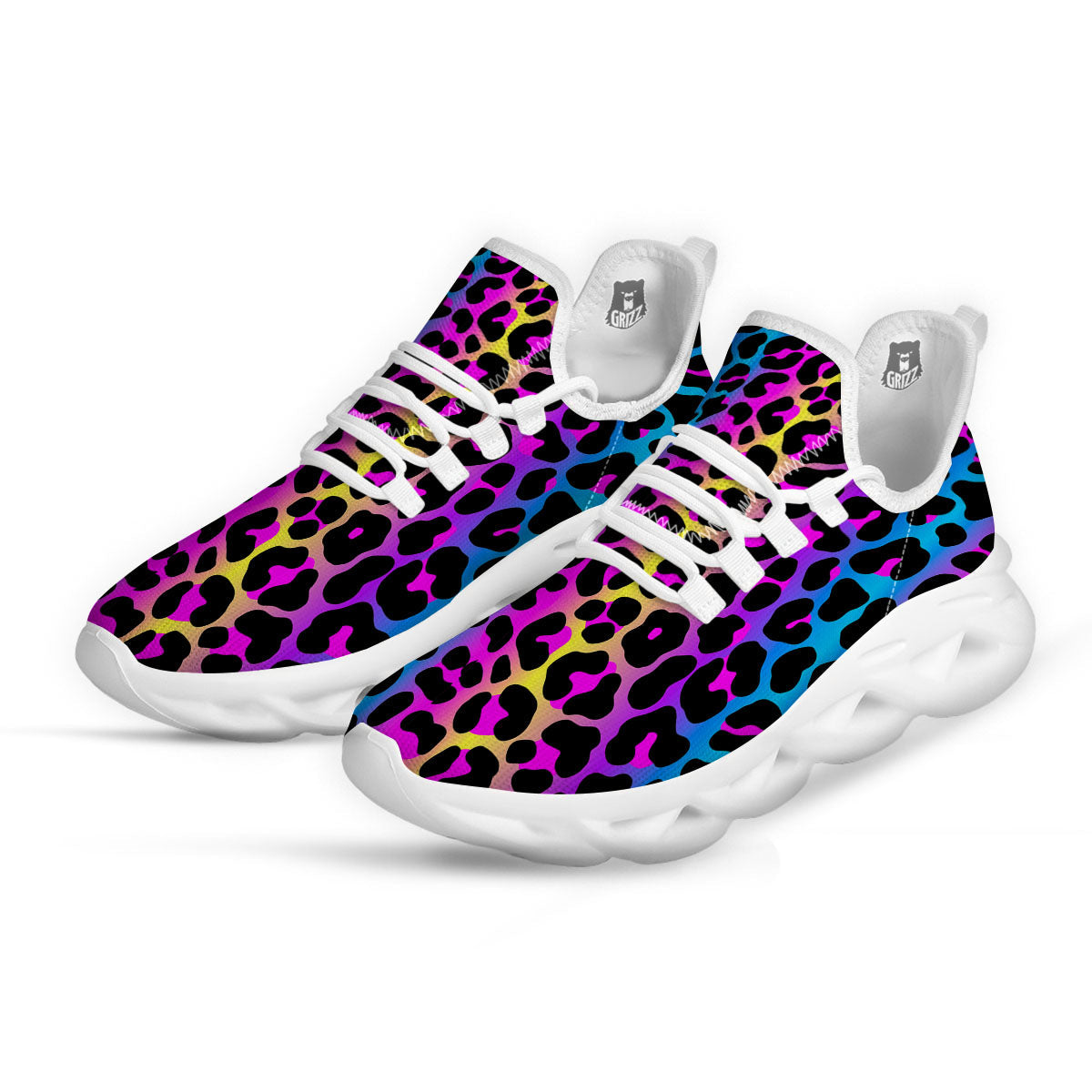 Leopard Rainbow Print Pattern White Running Shoes-grizzshop