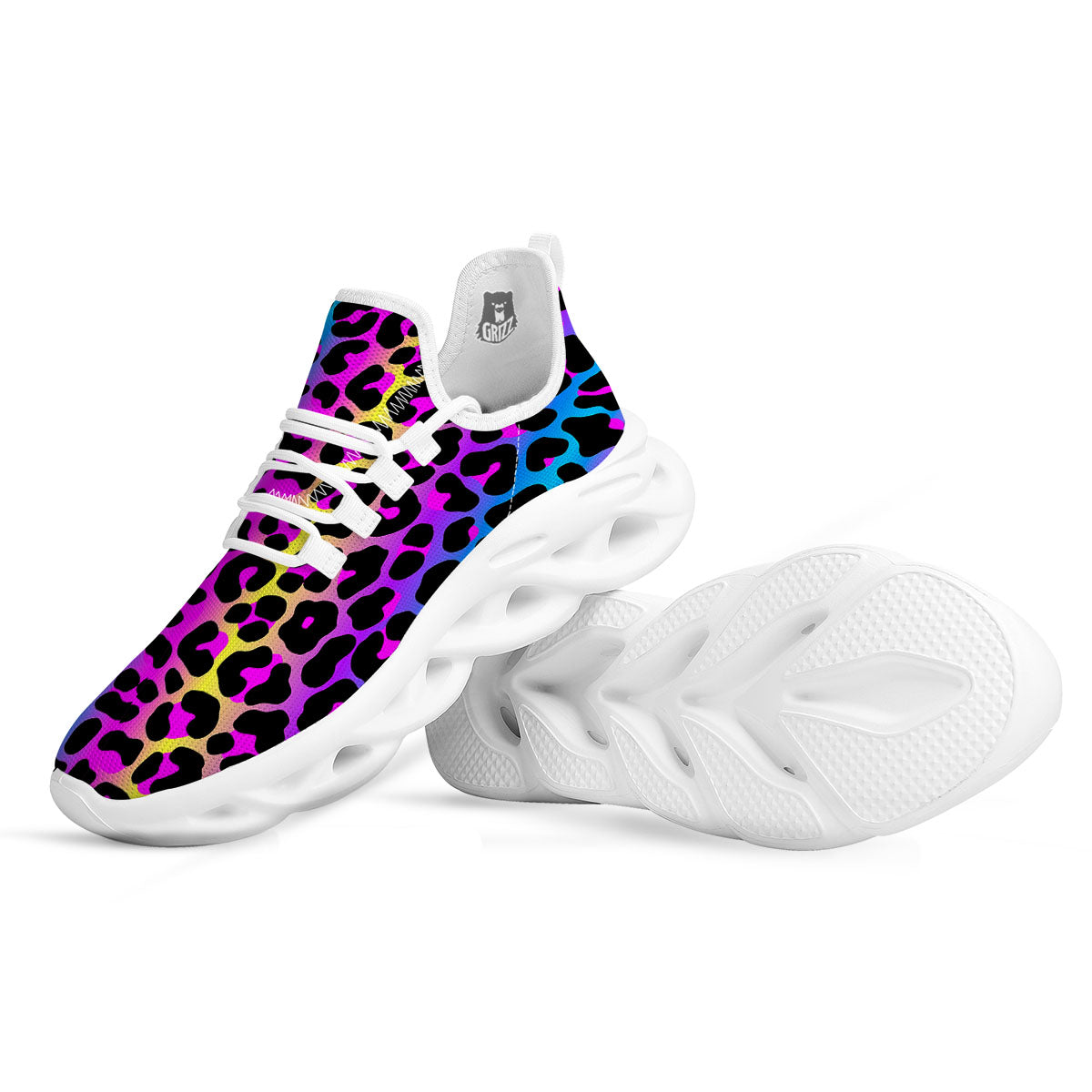 Leopard Rainbow Print Pattern White Running Shoes-grizzshop