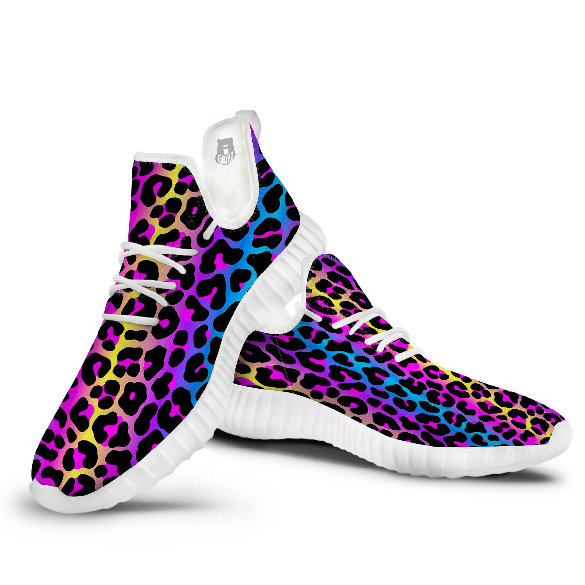 Leopard Rainbow Print Pattern White Walking Shoes-grizzshop