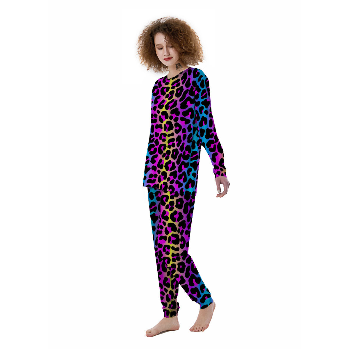 Leopard Rainbow Print Pattern Women's Pajamas-grizzshop